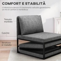 Poltrona Letto con Cuscino e Copertura Protettiva, in Tessuto Effetto Lino e Metallo, 66x70x74 cm, Grigio