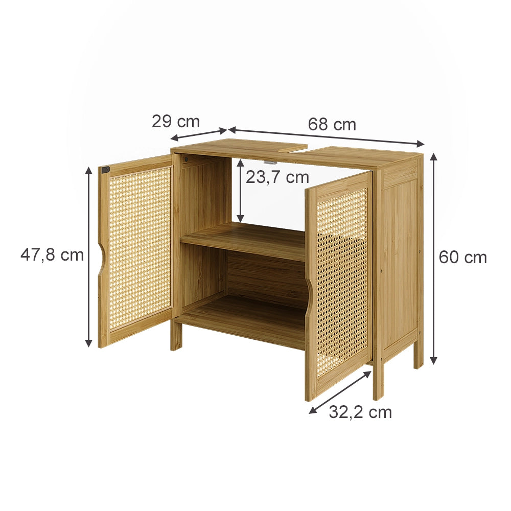 Vicco Mobile sottolavabo per bagno Bambù 68 x 60 cm con 2 porte