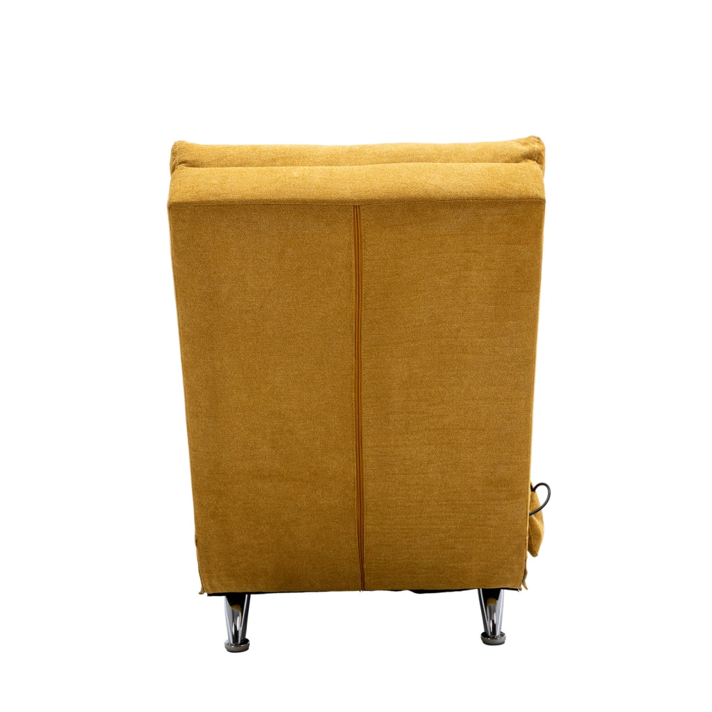 Chaise longue massaggiante fissa in lino giallo senape