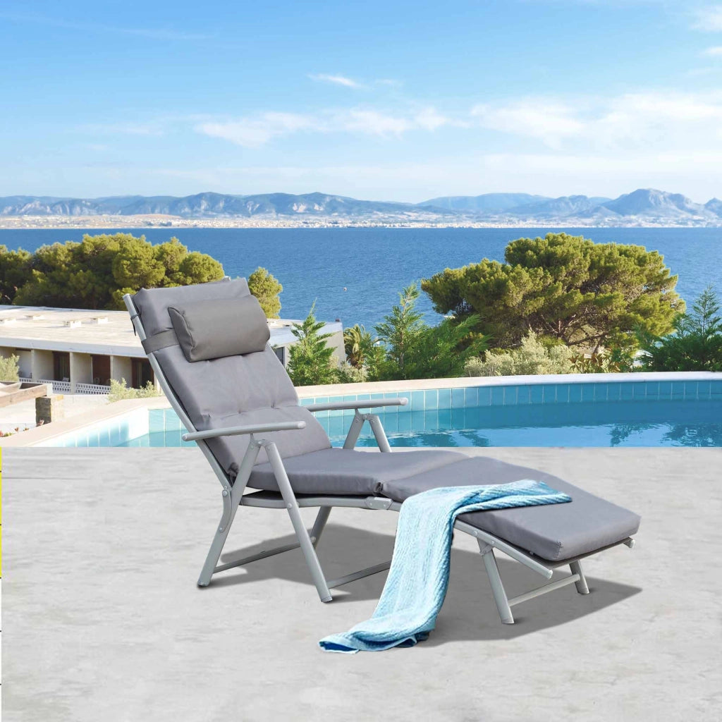 Chaise Longue Pieghevole con Materasso ¨C zephmum ¨C Grigio Polyester Textilene