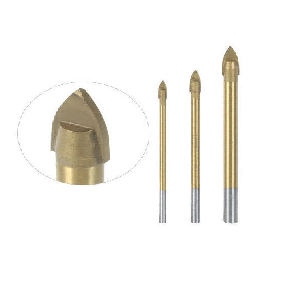 Trade Shop - Set 3 Punte Ad Alette Per Vetro E Ceramica In Titanio Per Trapano Ribitech -