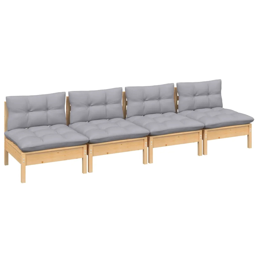 Divano da Giardino a 4 Posti con Cuscini-Sofa da Giardino-Divano da esterno Grigi Massello di Pino