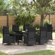 Set da Pranzo da Giardino 7 Pezzi con Cuscini Nero Rattan