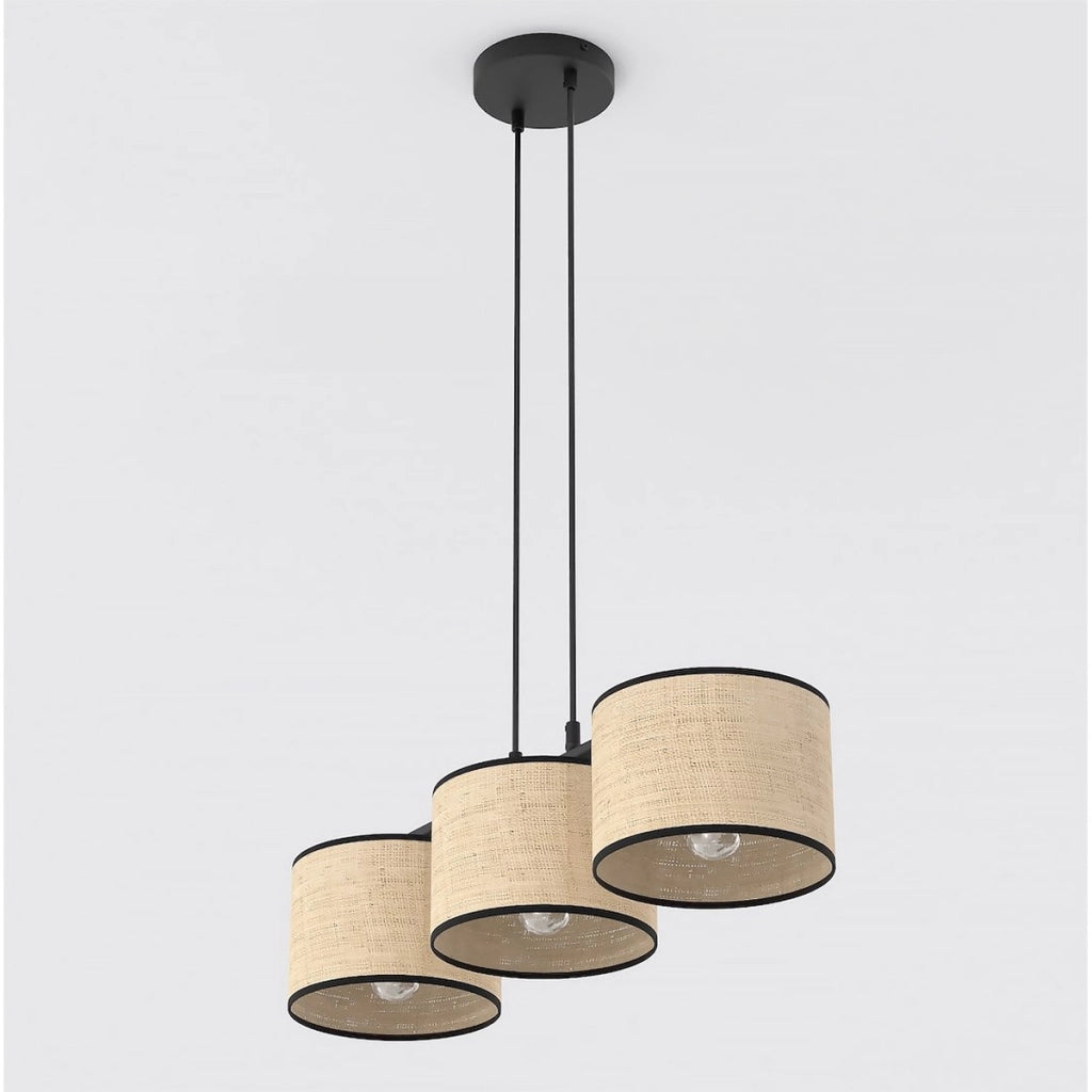 Lampada a sospensione Eco in acciaio nero e rattan
