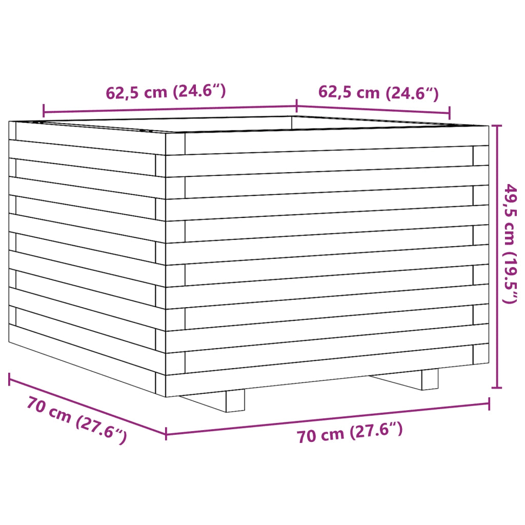 Fioriera | Cassetta per fiori | Vaso da Giardino 70x70x49,5 cm in Legno di Pino Impregnato