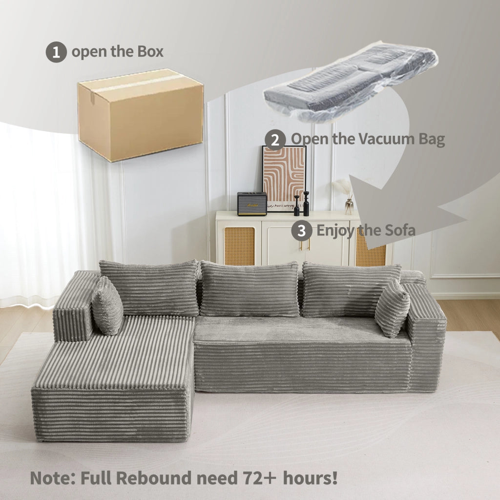 Divano angolare letto in velluto grigio ¨C zephmum ¨C 3 posti