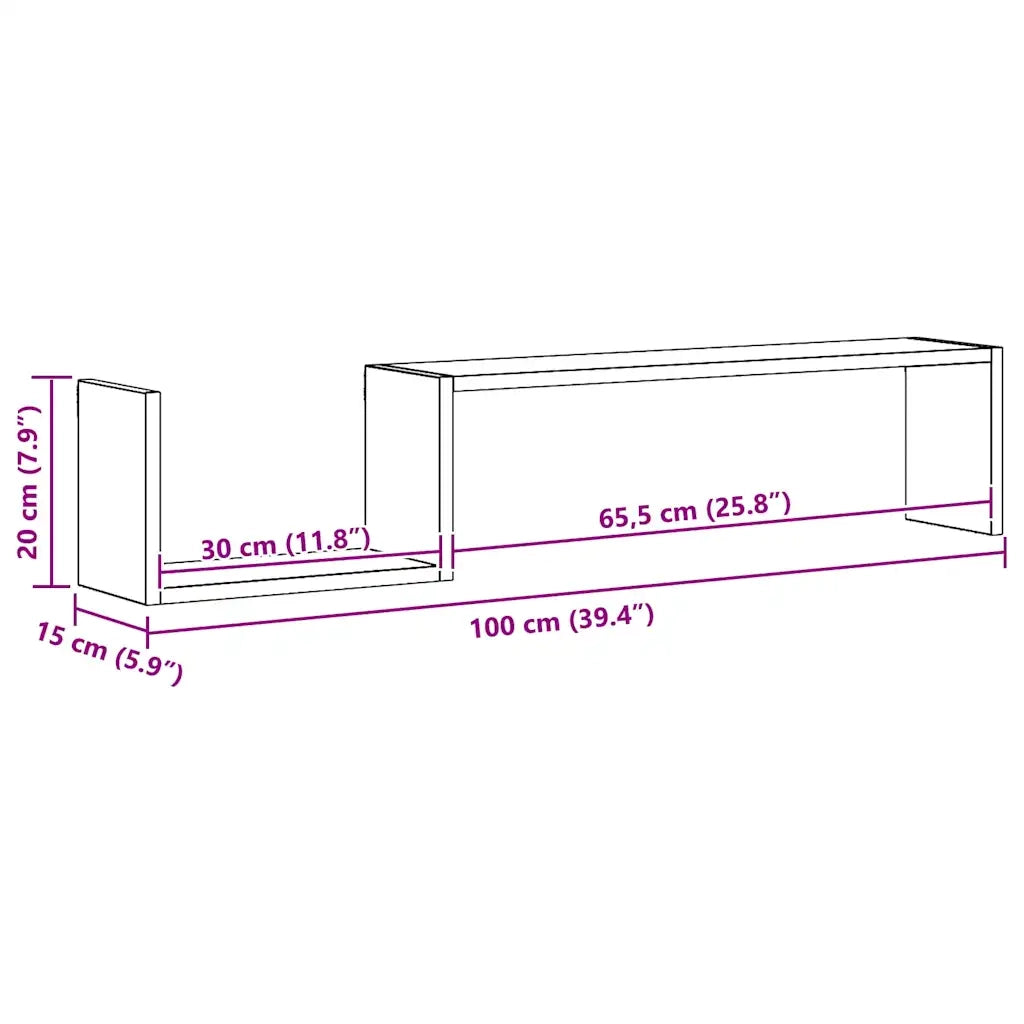 Mensole a Muro 2 pz Nere 100x15x20 cm in Legno Multistrato 807269