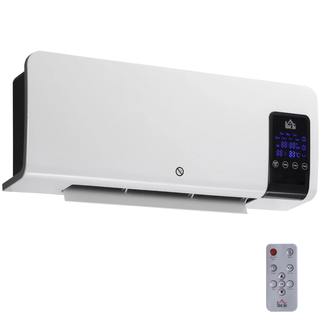 Easycomfort Termoventilatore da Parete Oscillatorio con Timer 12h e 2 Modalità di Riscaldamento, 54.5x12x21.5 cm, Bianco