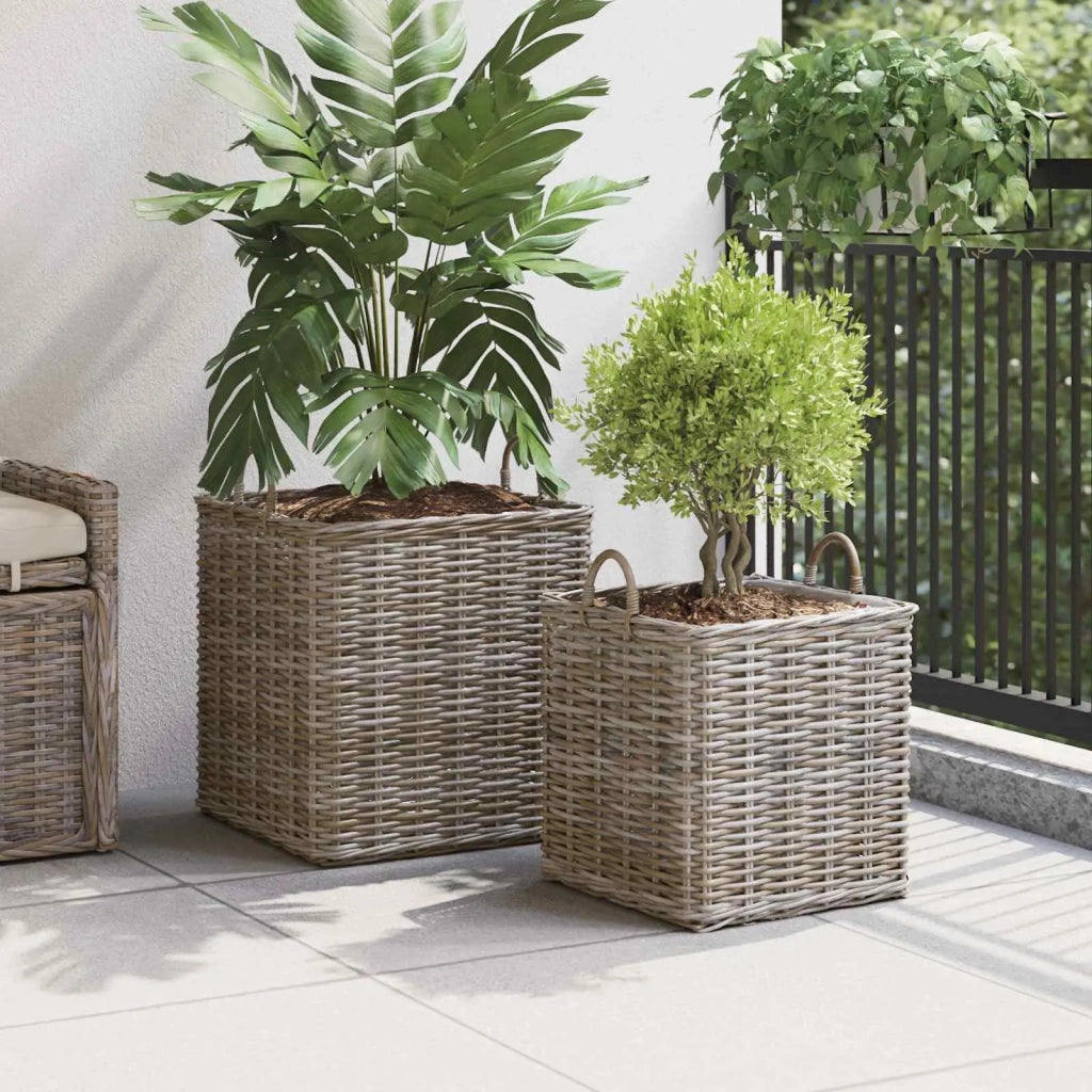 Cestino per Piante con archiviazione 2 pcs Grigio Rattan Lacak