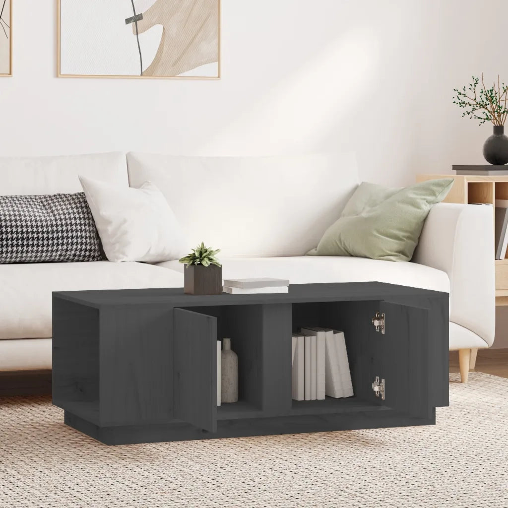 Tavolino da Salotto Grigio 110x50x40 cm Legno Massello di Pino