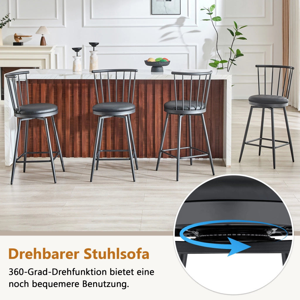 Sgabello da bar in metallo con seduta imbottita in pu e schienale stile windsor nero 73 × 45,5 × 45 cm