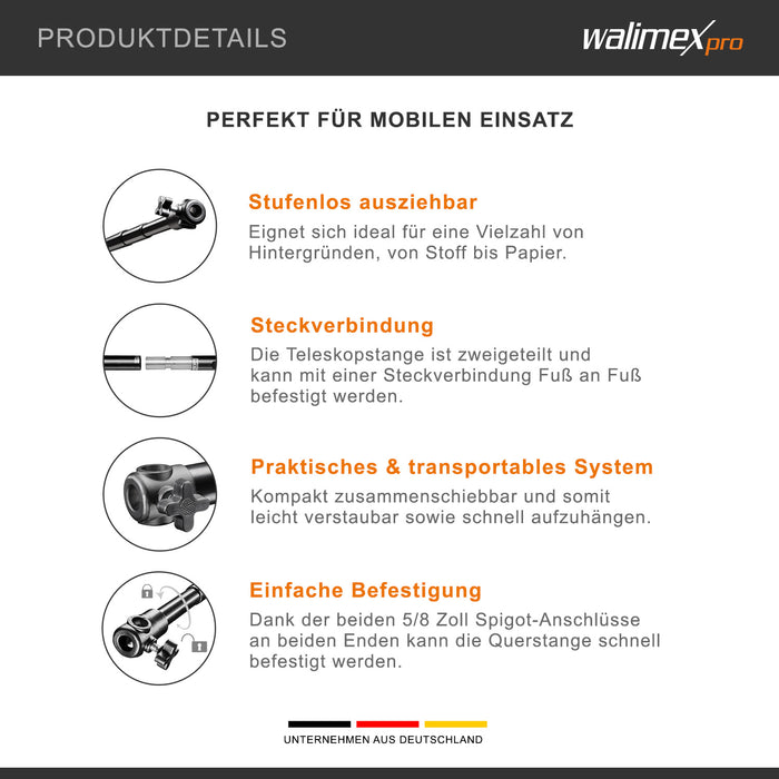 asta telescopica per fondali 225-400 cm