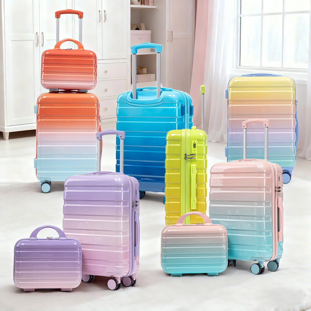 Set composto da due valigette girevoli in PC da 14"/20" con lucchetto a combinazione e trousse da 14" (rosa)