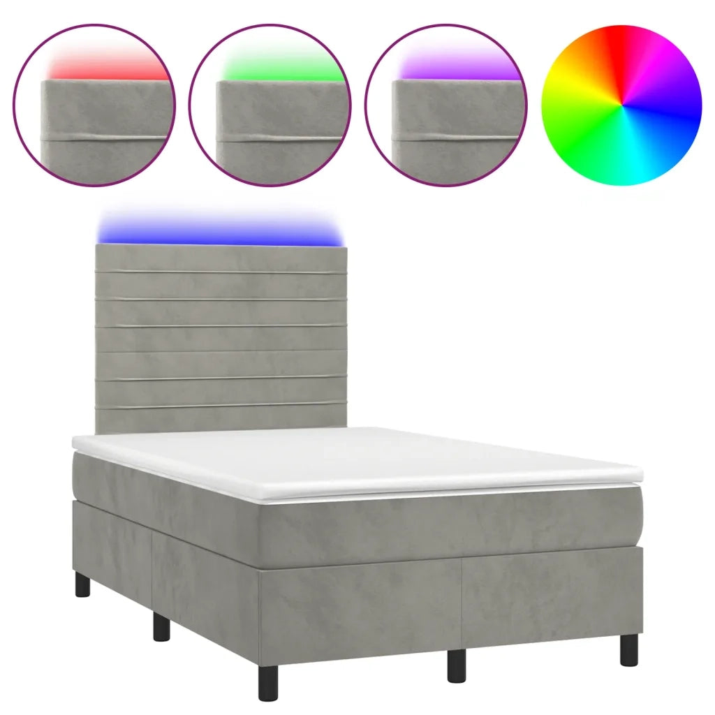 Letto a Molle Materasso e LED Grigio Chiaro 120x200 cm Velluto 3136173