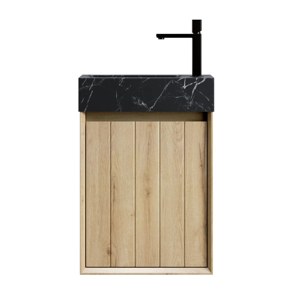 Mobile bagno compatto con lavabo integrato in marmo nero