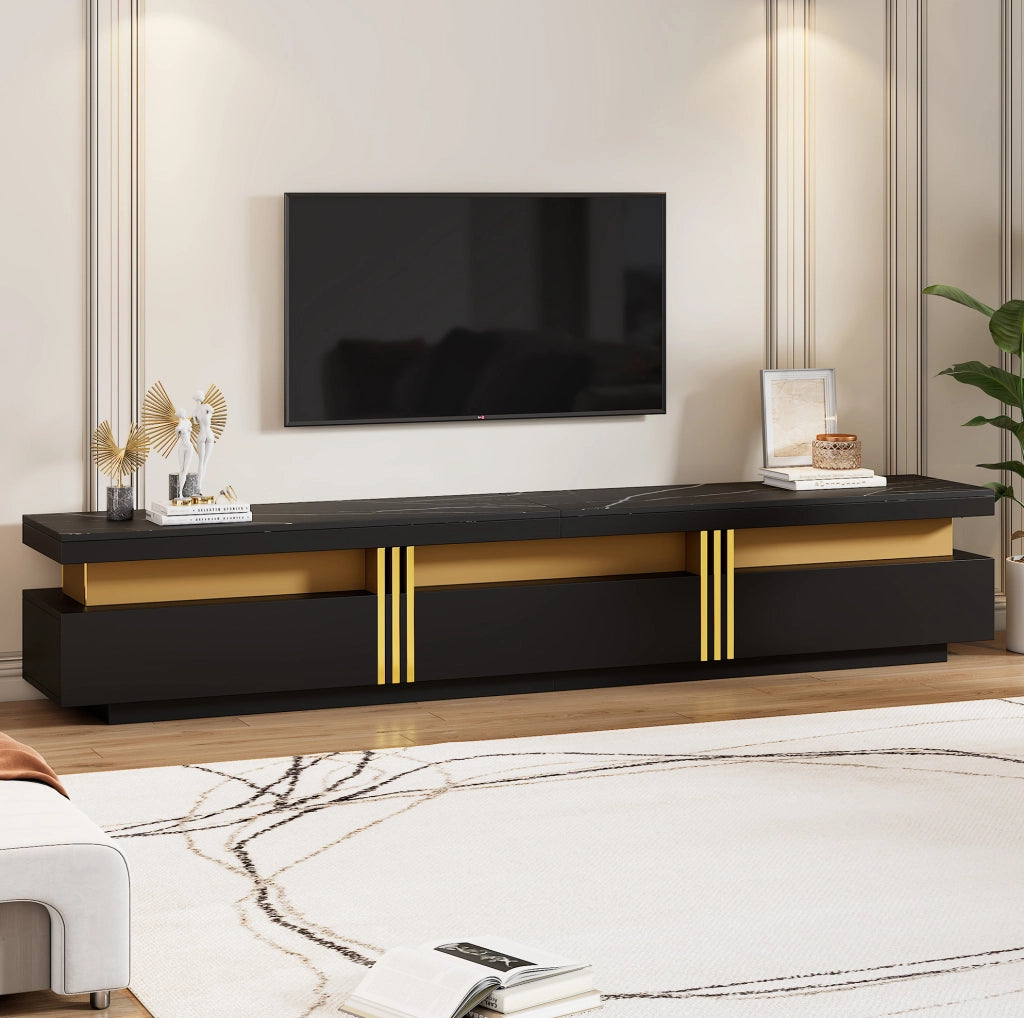 Combinazione TV nera moderna con tavolino e mobile TV