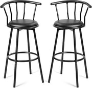 Sgabello Alto, Girevole a 360°, Set di 2 Sedie da Bar con schienale e poggiapiedi, 101,5 x 56 x 55 cm, Portata Massima 150 kg (Nero)