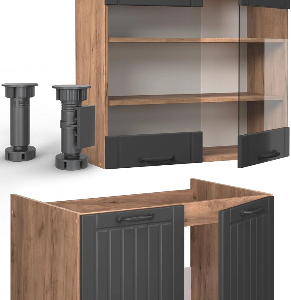 Cucina componibile Fame-Line, Grigio scuro, 240 cm senza piano di lavoro