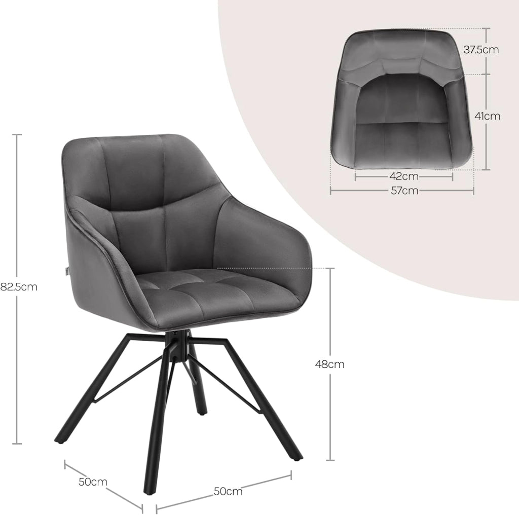 Sedia per Sala da Pranzo Girevole a 360°, Sedia da Cucina Imbottita con Gambe in Metallo, Poltroncina in Velluto per Camera da Letto, Soggiorno, Grigio Scuro, BH365dgr-1