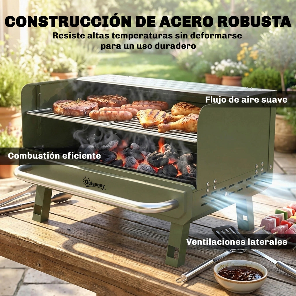 Barbecue a Carbone Pieghevole ¨C zephmum ¨C Verde 52x37x31.8 cm con Griglia Regolabile