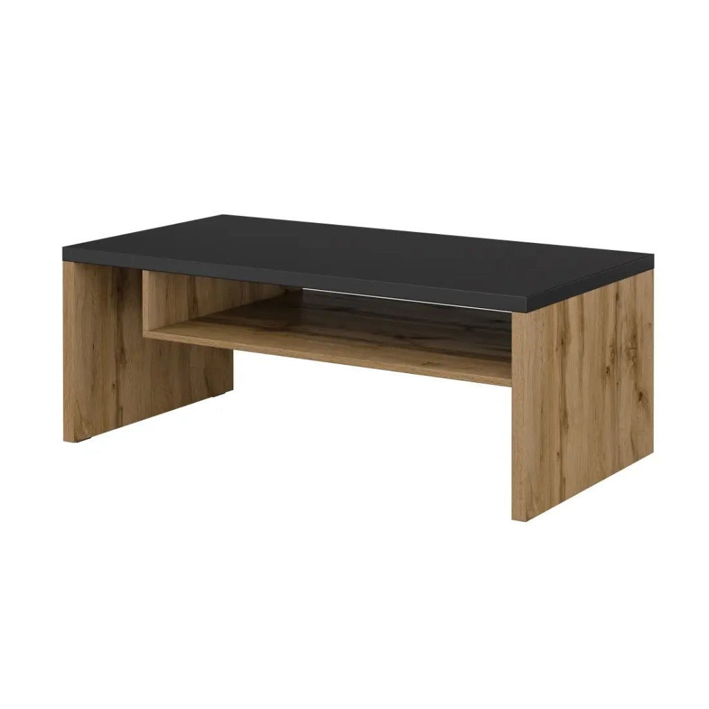 Tavolino HAVANA – Rovere e nero – Piano nero opaco – Con nicchia – Stile naturale e moderno