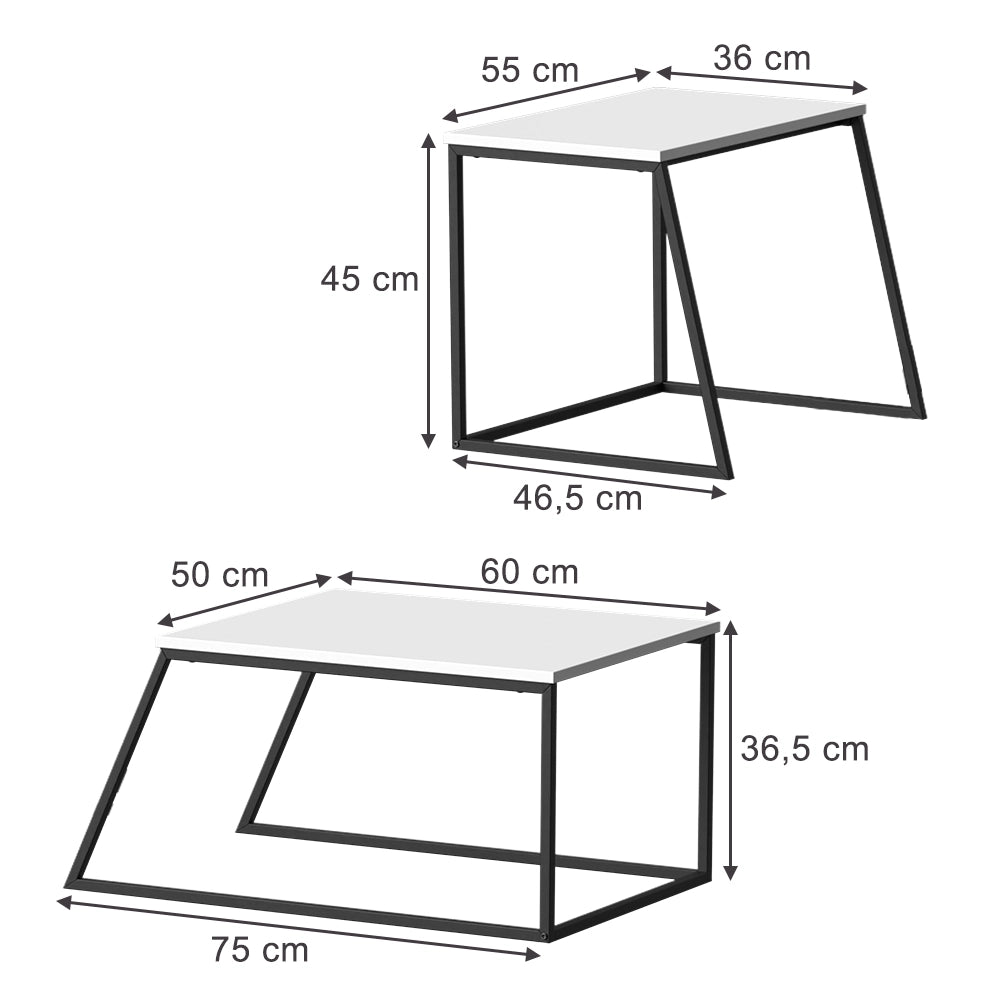Vicco Tavolino da divano Bianco/nero 60 x 50 cm 2 parti