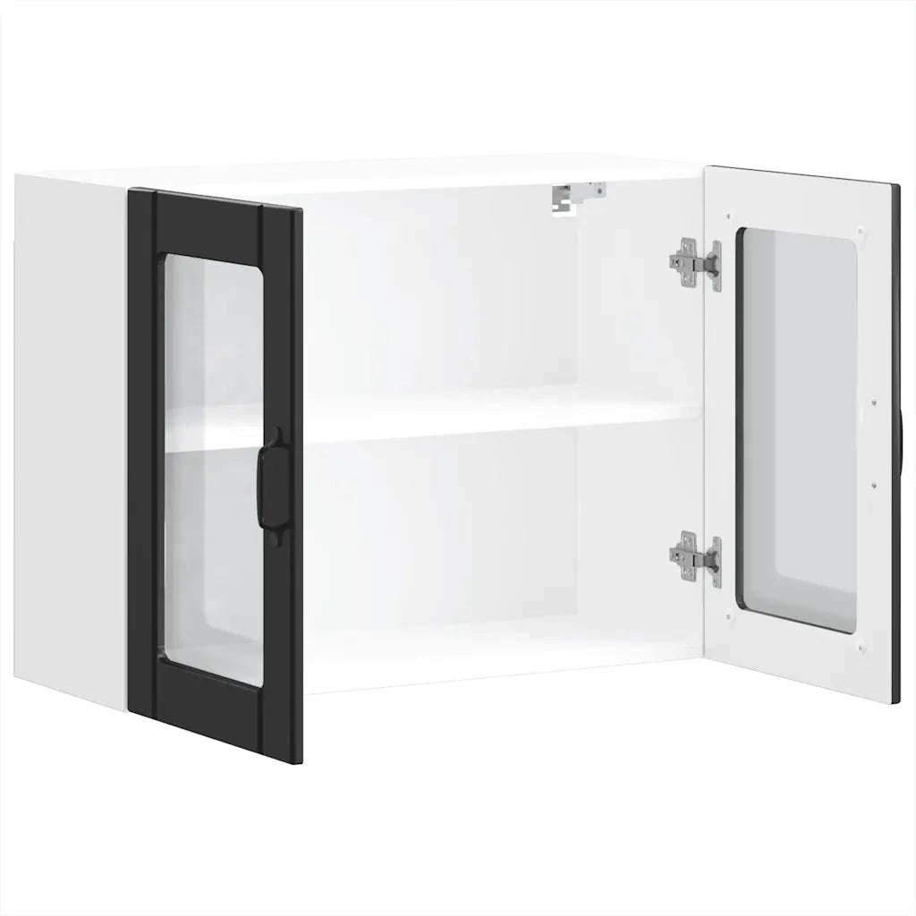 Pensile da Cucina con Porta in Vetro Lucca Nero Truciolato 853848