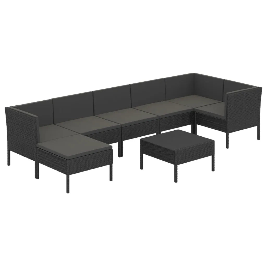 Set Divani da Giardino 8 pz con Cuscini in Polyrattan Nero 3094413