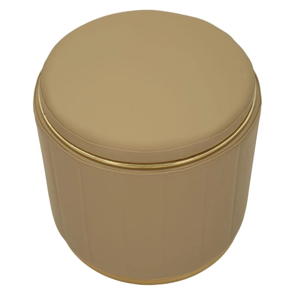 Pouf contenitore London in ecopelle marrone e metallo oro