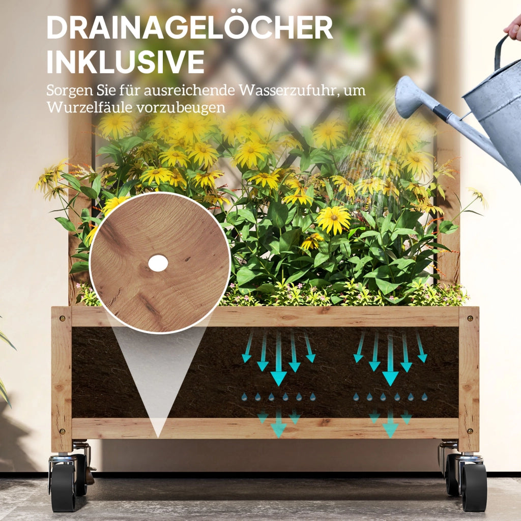 Set 2 Pezzi Fioriera da Giardino con Ruote e Griglia ¨C Zephmum ¨C Legno 52x25x97cm Marrone