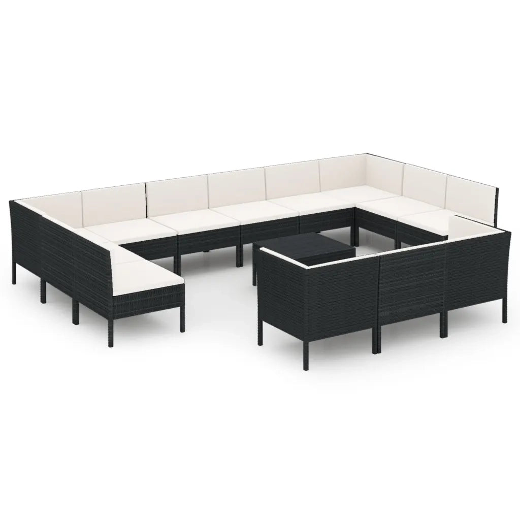 Set Divani da Giardino 14 pz con Cuscini in Polyrattan Nero cod mxl 38533