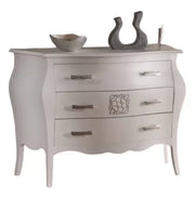 ComÒ bomabato laccato bianco con decori argento 118x50x85 - Mobili 2G