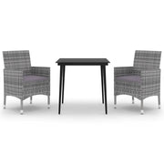 Set da Pranzo per Giardino 3 pz | Set Salotto da Giardino con Cuscini Polyrattan e Vetro
