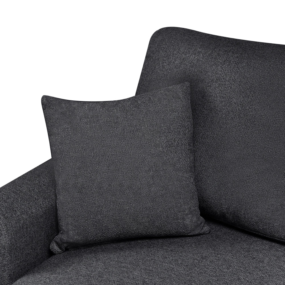 Divano letto angolare con contenitore lato destro nero rivestimento in poliestere effetto lino contenitore cuscini design moderno