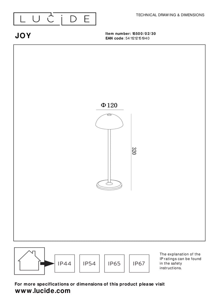 Lampada da tavolo esterna LED 1,5W ricaricabile JOY Lucide