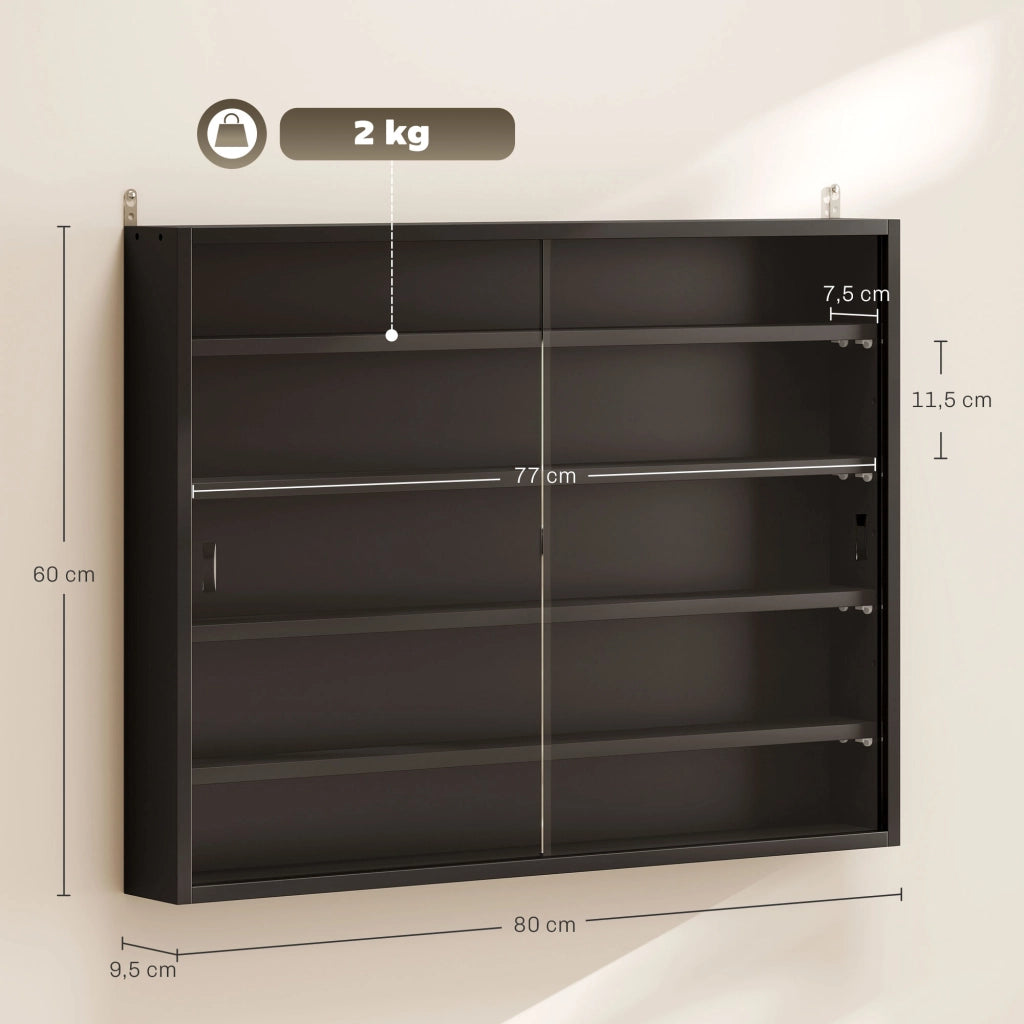 Libreria a muro con ante scorrevoli e ripiani regolabili ¨C zephmum ¨C 80x60x9.5 cm nero
