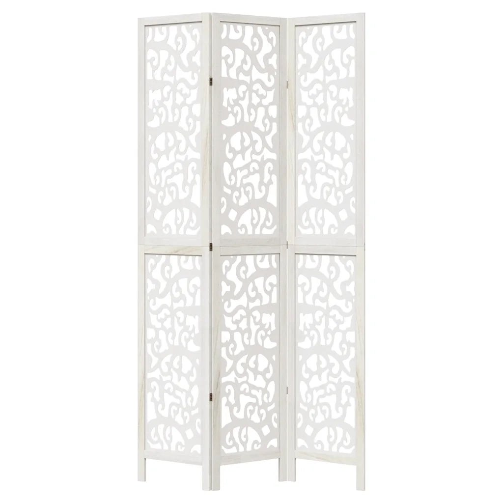 Divisorio Ambienti 3Pannelli Bianco Legno Massello di Paulownia 358736