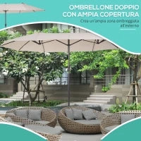 Ombrellone Doppio da Giardino 4.6x2.7 m a 12 Stecche con Prese d'Aria e Manovella, Ombrellone per Esterni in Acciaio e Poliestere, Anti UV, Beige