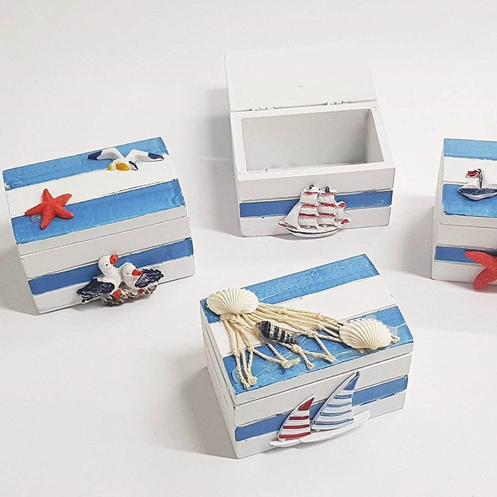 Trade Shop - Scatolina Scatola 9x6x6cm Timone Shabby Stile Marino Porta Confetti Bomboniera -