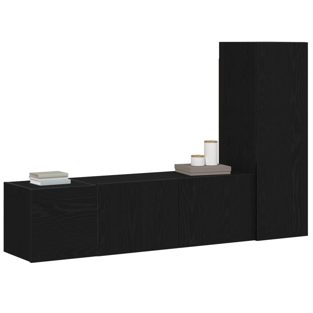Set mobile TV 3 pz-Credenza per TV Rovere Nero 130,5 x 30 x 140 cm