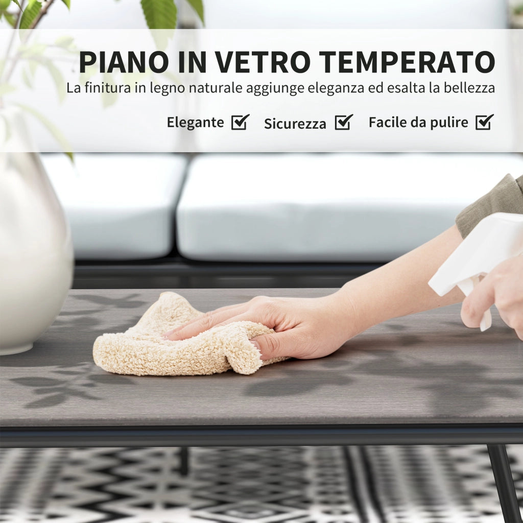 Set da Giardino in Polyrattan con Divanetto 2 Posti, 2 Poltrone e Tavolino in Vetro, Cuscini Grigio ¨C Zephmum