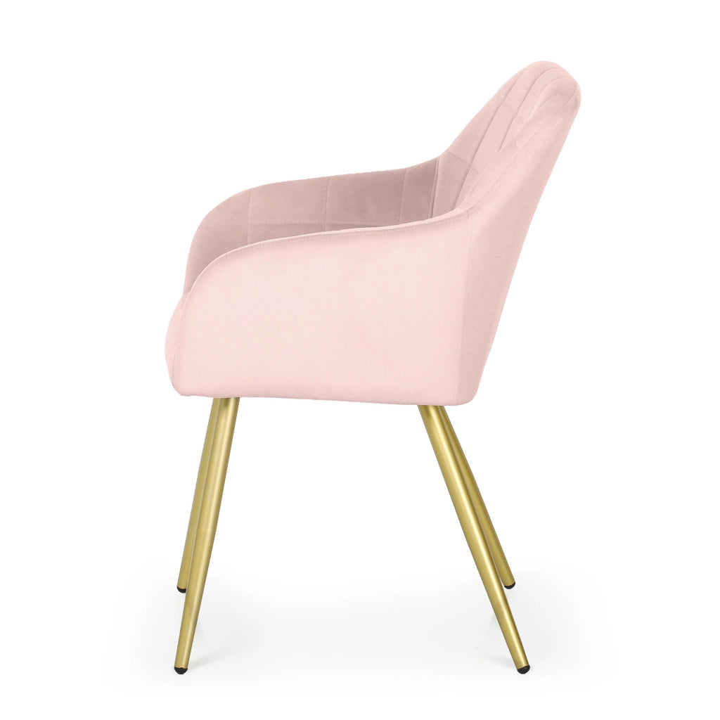 Set di 2 Sedie imbottite con cuciture quadrate LUXANO Rosa Cipria gambe oro