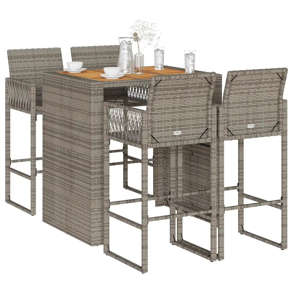 vidaXL Set Bar da Giardino 5pz senza Cuscini Nero in Polyrattan Acacia