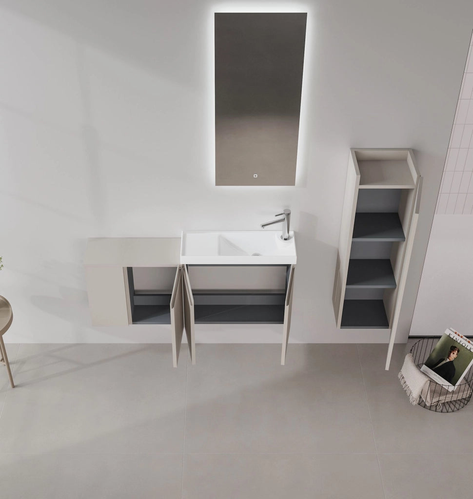 Set mobile lavabo con specchio (2 pezzi) "Ferla 80" - 80 x 22 x 45 cm - Cashmere opaco