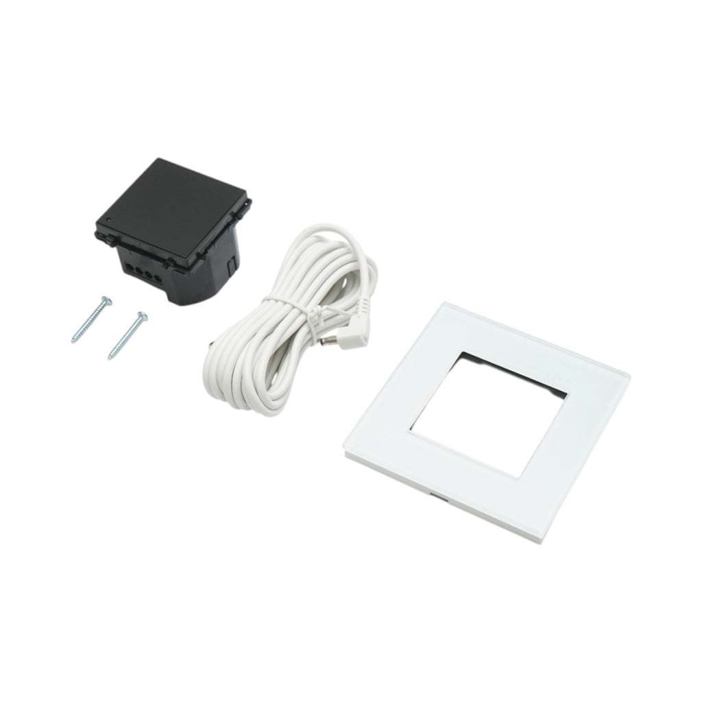 Termostato WiFi per riscaldamento a pavimento e caldaia, display digitale, sensore esterno, cornice in vetro bianco 86x86mm