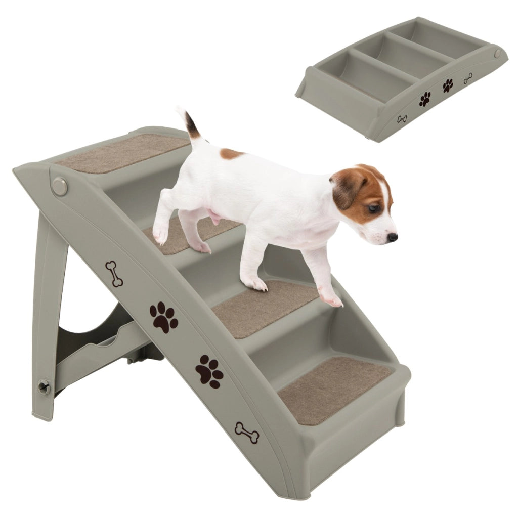 Scaletta di plastica pieghevole per animali, Scala di plastica con 4 gradini per interno ed esterno Grigio-Giochi e accessori per cani