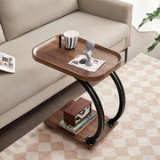 Tavolo di servizio a forma di C con ruote - Tavolo salotto in legno con struttura metallica - Design industriale - 52 x 34 x 60 cm