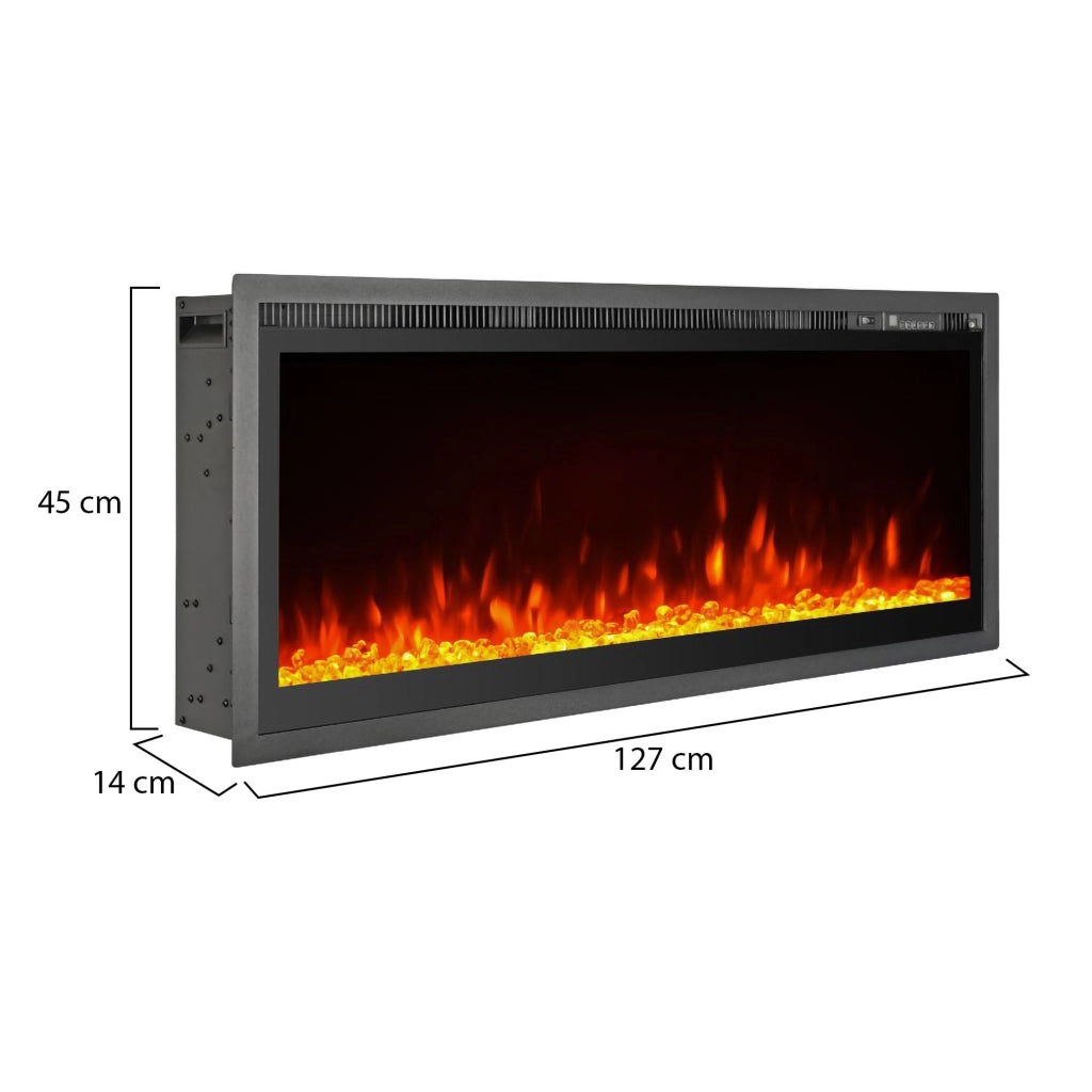 Caminetto Casanova, Camino Elettrico Superficie Riscaldabile 30 m2, 127x14x45h cm Nero
