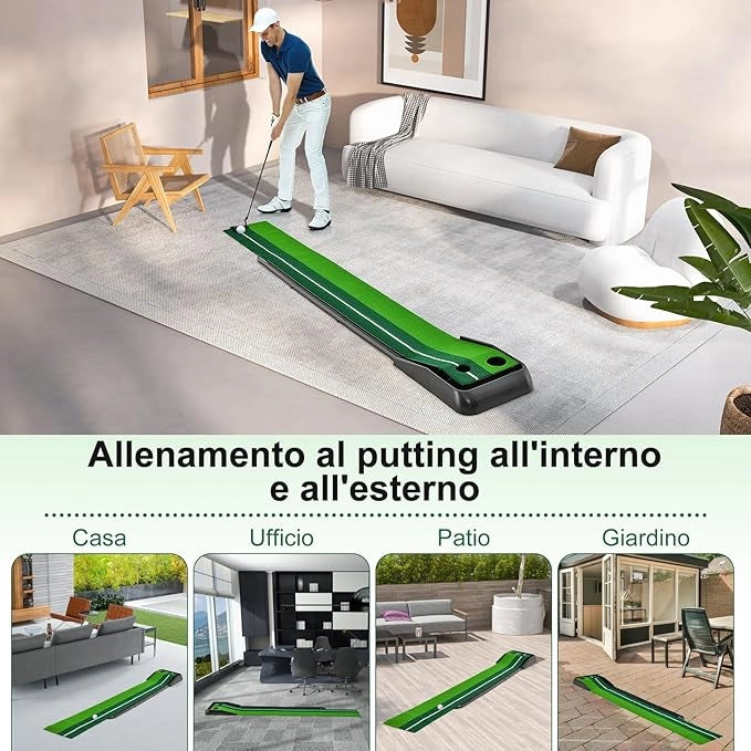 Tappetino da Golf per Interni ed Esterni, Tappetino per Putting Green con Ritorno Automatico della Palla e 1/2/3 Dimensioni di Buche per Allenarsi a Casa o in Ufficio