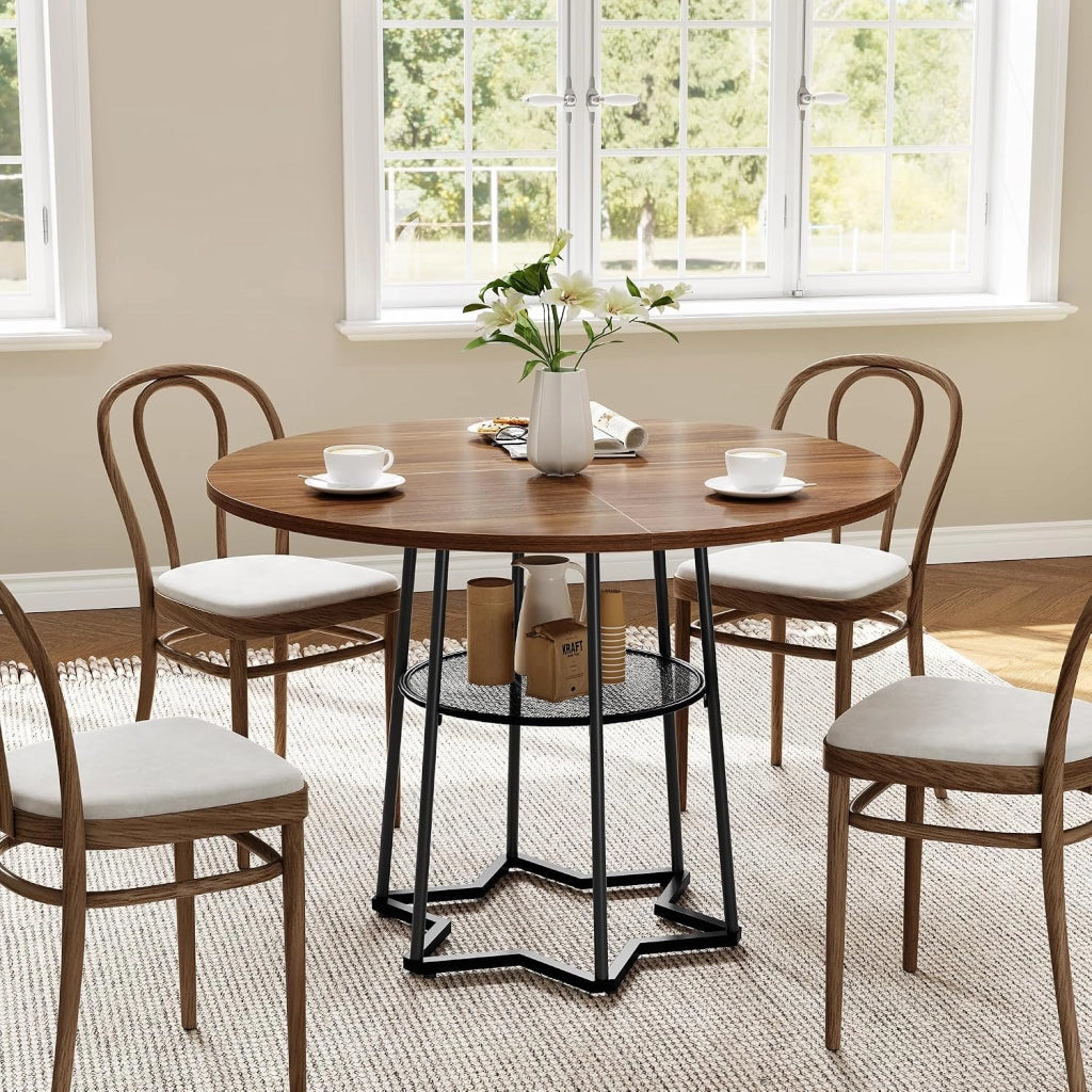 Tavolo da Pranzo Rotondo Scandinavo 100 cm per 2-4 Persone con Ripiani - Bruno